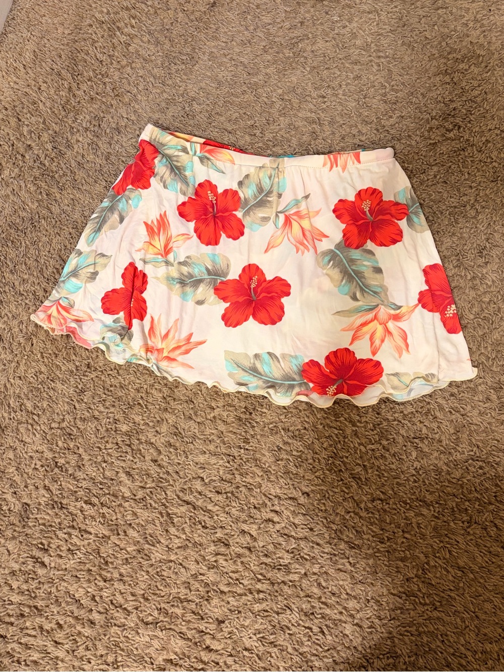 White Mini Skirt with Red Floral Print